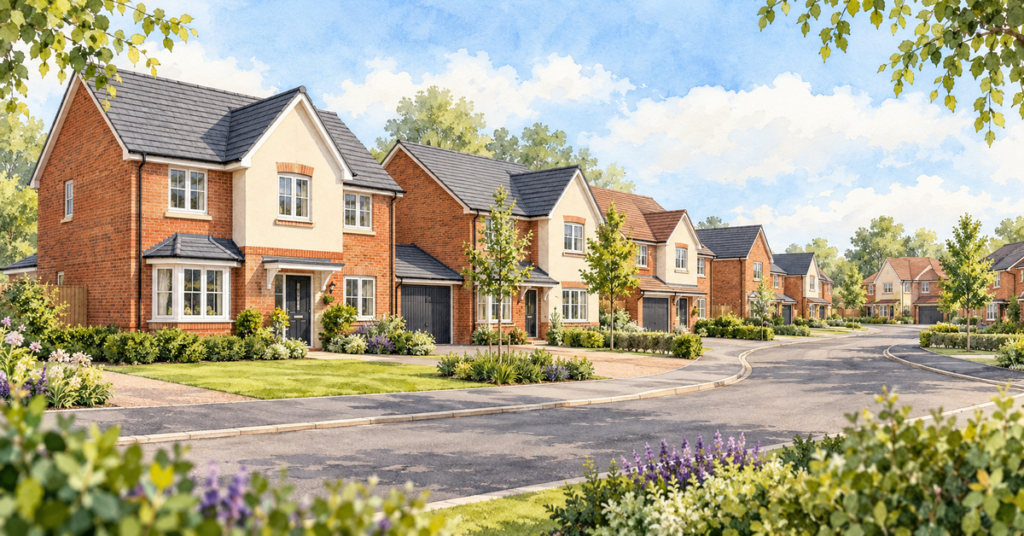 Artistic illustration of modern new build homes at Fairway View Phase 2 in Cramlington