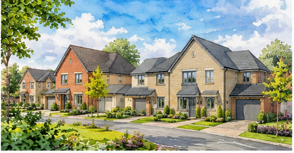 Artistic illustration of modern new build homes at Laurel Chase