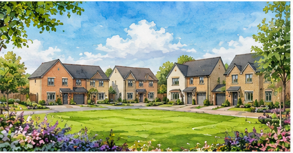 Artistic illustration of modern new build homes at The Oaks at St George’s