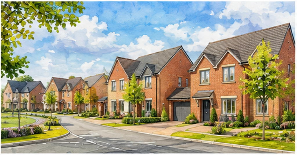 Artistic illustration of modern new build homes at King Edward’s Park