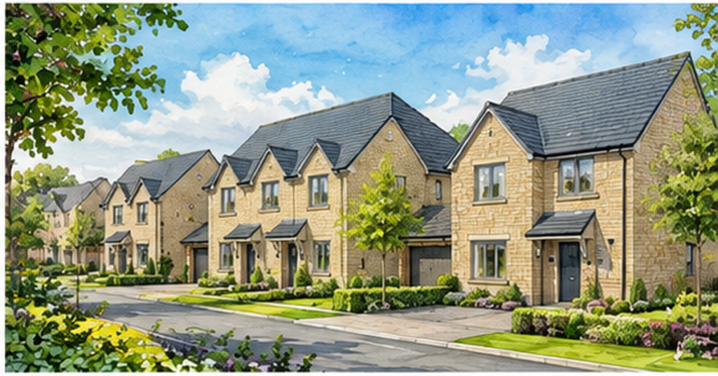 Artistic illustration of modern new build homes at The Fairways (Alnwick)